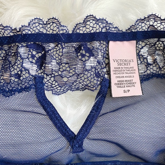 Victoria’s Secret Size S Cheeky High Waisted Navy & Silver Floral Lace Panty - Picture 3 of 7